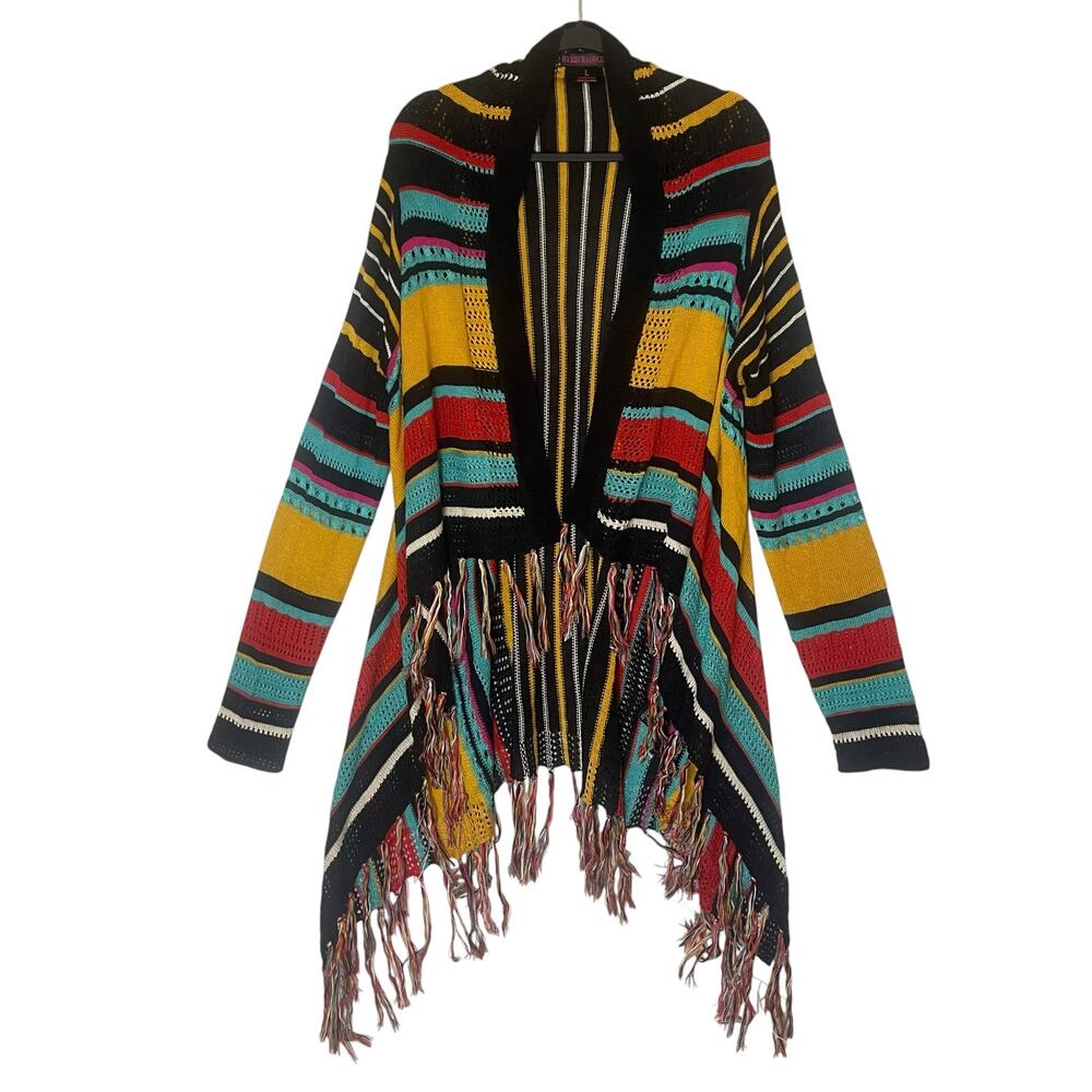 Rock & Roll Cowgirl Southwestern Stripe Cardigan Size L Western  Country Boho